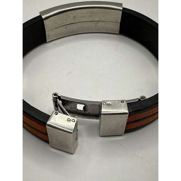 Mens Stainless Steel & Silicone Bracelet W/ Greek Key Design Adjustable Clasp - Picture 7 of 7